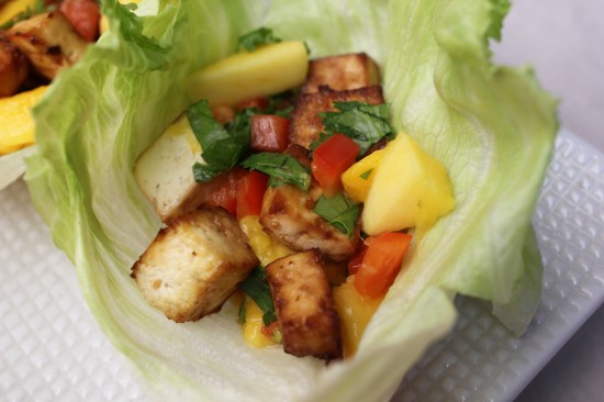 Thai Tofu Lettuce Wraps with Mango Salsa and Peanut Sauce